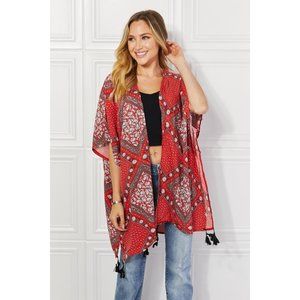 Paisley Design Kimono Open Front Cloak Sleeves Tassel Casual Long Relaxed Fit